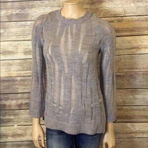 Kimberly Ovitz Sweater S Small Edison Open Knit Gray Long Sleeve‎ Merino Wool